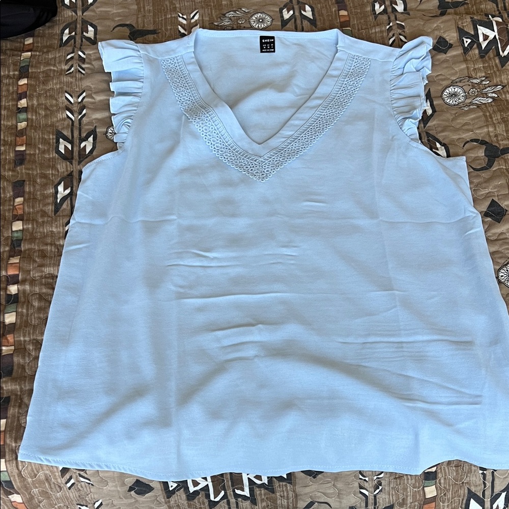 SHEIN Sky Blue Ruffle Sleeve Blouse